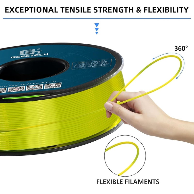 Geeetech TPU Filament 1.75mm, Shore 95A Flexible 3D Printer Filament with High Elasticity, 1KG (2.2lbs) Spool, Dimensional Accuracy ±0.03mm, Fits Most FDM Printers (Cleal Yellow) - Image 3